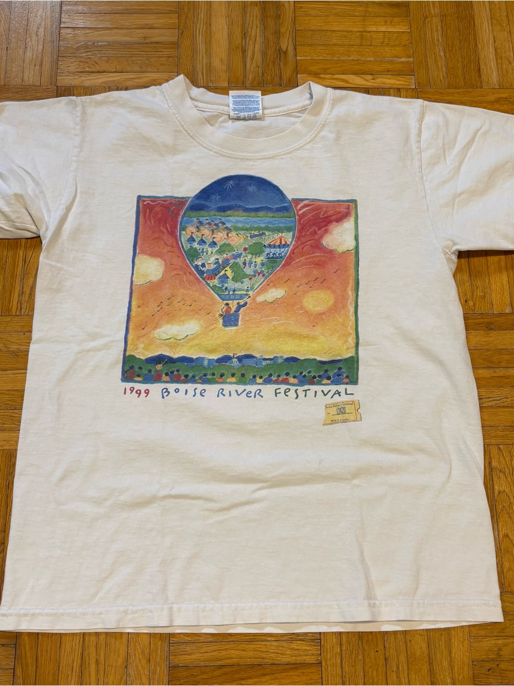 Vintage 1999 Boise River Festival Hot Air Balloon Art Graphic Shirt
